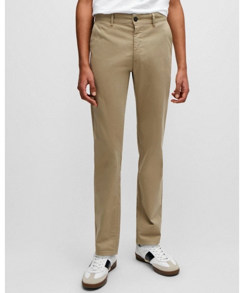 Hugo Boss Mens Slim Fit Chinos in Stretch-Cotton Satin - Beige - Size 32W/32L
